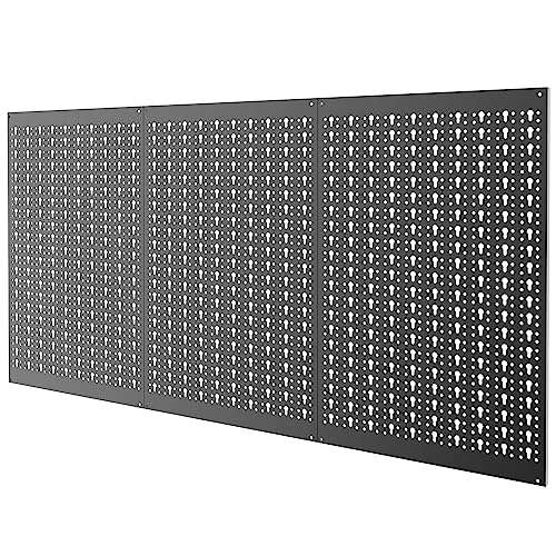 TORACK 3Pcs Metal Pegboard Panels for Garage Wall Utility Tools Storage Pegboard for Workbench, Modular Peg Board Tool Organizer Board Kit(Pack of 3, Black)