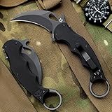 Karambit Fox 479 EVO Black G10 Folding, LAWKS System, Single Edged Knife, Stainless Steel Liner, Reversible Clip, Removable Handles, Blackened for Tactical Use and Deployment, G10 Handle