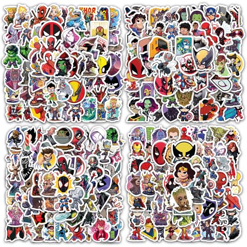 300Pcs Teens Hero Superhero Stickers for Kids & Teens – Cute Hero Cartoon Vinyl Decals, Waterproof Party Supplies for Water Bottles, Laptops, Phones, Skateboards, Journaling, Scrapbooking
