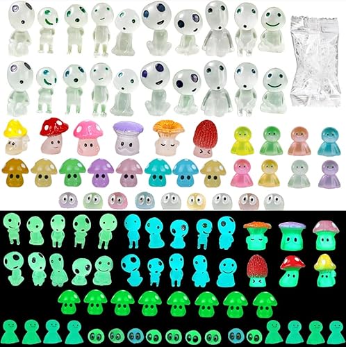 Glow in The Dark Tree Spirits, Mini Glow Fairy Garden Accessories Outdoor, Luminous Elves Tree Ghosts Figurines Kit with Mini Mushrooms for Garden Yard Bonsai Succulent Terrarium Decorations