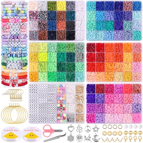 Wuollgess 20,000PCS Clay Beads for Bracelet Making Kit, 120 Colors 6 Boxes Polymer Heishi Beads, Friendship Bracelet Kit for DIY Crafts, Earrings Necklace Jewelry Making Kit for Adults