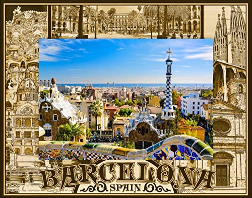 Saddle Mountain Souvenir Barcelona Spain Laser Engraved Wood Picture Frame Landscape (4 x 6)