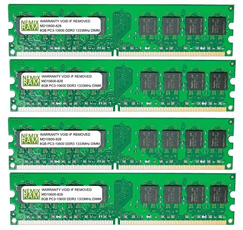 NEMIX RAM 32GB (4X8GB) DDR3 1333MHZ PC3-10600 2Rx8 1.5V 240-PIN Non-ECC UDIMM Unbuffered Desktop Memory KIT