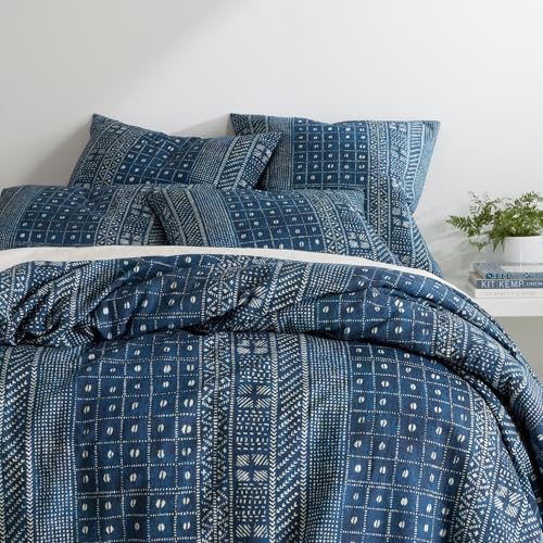 Pine Cone Hill Kodi Batik Indigo Duvet Cover, Full/Queen Size, Blue Graphic Pattern