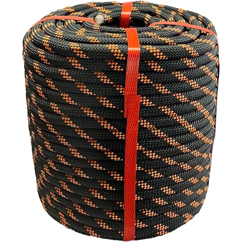 Arborist Rigging Rope Bull Rope Black (1/2 in x 150ft) Polyester Braided Arborist Rope 48 Strands for Tree Work Camping or Swinging…