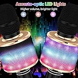 Amazmic Kids Karaoke Microphone Machine Toy Bluetooth Microphone Portable Wireless Karaoke Machine Handheld with LED Lights, Gift for Children Adults Birthday Party, Home KTV(Black Gold)