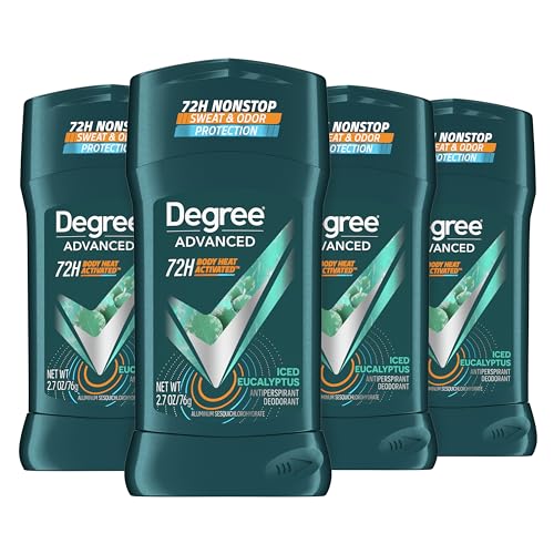 Degree Men Advanced Antiperspirant Deodorant Stick Ice Eucalyptus 4 Count 72-Hour Sweat and Odor Protection Deodorant for Men with Body Heat Activated Technology 2.7 oz