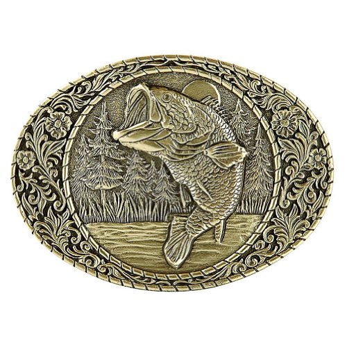 Indiana Metal Craft Large Mouth Bass Solid Brass Belt Buckle Western Frame Made in USA