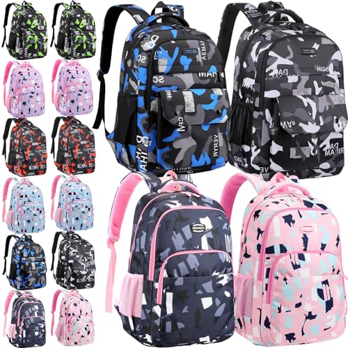 Huhumy 16 Pcs 17 Inch School Backpack Bags Bulk Classic Stylish Kids School Book Bag for Boys and Girls School Nonprofit Donate Charities