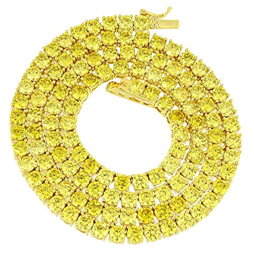 Jawa Jewelers Hip Hop Mens 14K Yellow Gold Finish 4MM 1 Row Lab Diamond Chocker Tennis Link Nacklace 18 to 24 Inches - 24 Inches