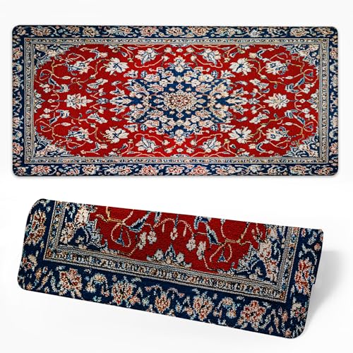 Extended Large Gaming Mouse Pad Traditional Floral Persian Rug XXL Mousepad Desk Pad Mat for Keyboard and Mouse, Non Slip Rubber Base Mousepad with Stitched Edges for Work Game, 35.43 x 15.75 in
