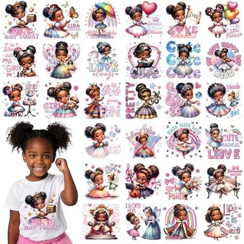 Dazoratix Black Girl Iron on Transfers - 30 Pcs Ready to Press Cute Princess Girls Heat Transfer Stickers Patches for T-Shirts DIY Crafts Women Clothing Decals Pillow Bag Appliques Clothes Decorations