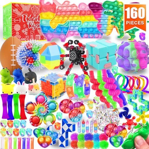 Fidget Toys Set, 160 Pack Sensory Toys Party Favors Kids Autism Autistic Children, Classroom Treasure Box Chest Prizes Pinata Stuffer Gifts Small Mini Bulk Toy Carnival ADHD