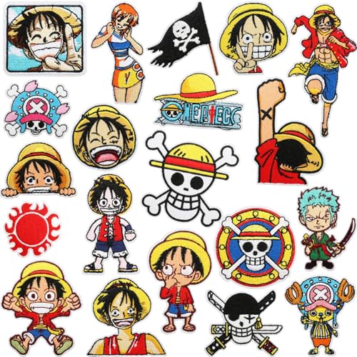 20 PCS One Piece Anime Embroidered Patches, Sew on Patches for Clothes, Pirate Embroidered Patches, Sew on Patches for Backpacks Jackets Shoes