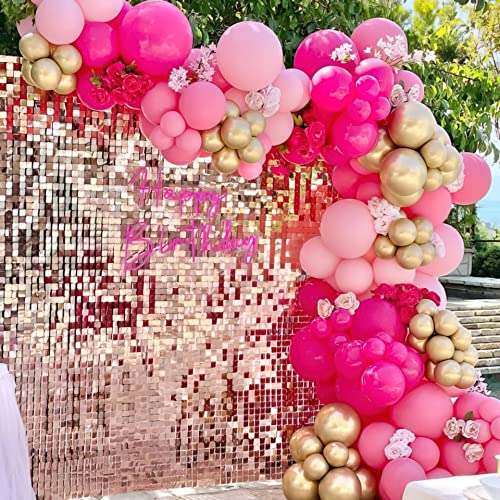 Pink Balloon Garland Arch Kit-122Pcs Hot Pink and Gold Balloons Different Sizes for Princess Themed Birthday Girl's Baby Shower Bridal Shower Wedding Valentine Party Decorations