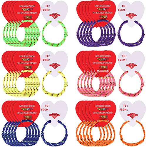 Yaomiao 36 Packs Teacher Valentines Cards with Bracelets Valentines from Teacher to Student Our Class Would Knot Be The Same Without You Bracelets for 100th Day of School Party Decor