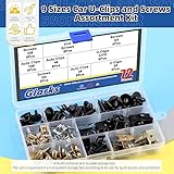 Glarks 72Pcs U-Clips and Body Bolts Screws Assortment Kit 9 Sizes Auto Car Clips Fasteners with Screws U Nuts Interior Trim Clips Self Tapping Screw Body Bolts Screw for Bumper Fender Trim Panels