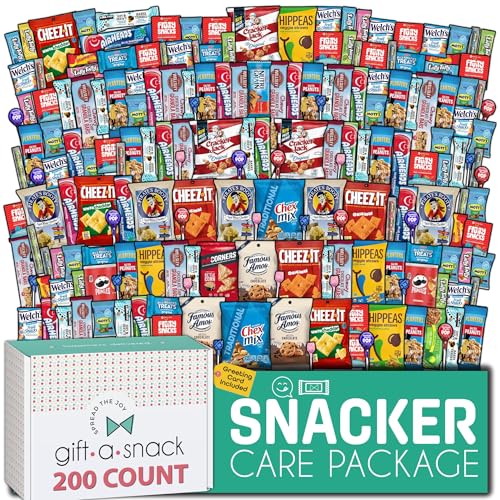 Gift A Snack - Easter Snack Box Care Package Variety Pack + Greeting Card (200 Count) Birthday Sweet Treats Gift Basket, Candies Chips Crackers Bars Corporate Gifts