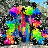 MOMOSHERO 175Pcs Neon Balloons Arch Garland Kit, Glow in the Dark Balloons (Rainbow Star Dot) for Back to 80s 90s DISCO Birthday Party Decorations, Fiesta, Let's Glow Party, Rock Roll Party Supplies