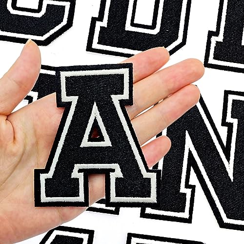 26Pcs Letter Patches Varsity Embroidery Iron on Letters Patches for Clothing Backpacks Hat(A-Z,Black)