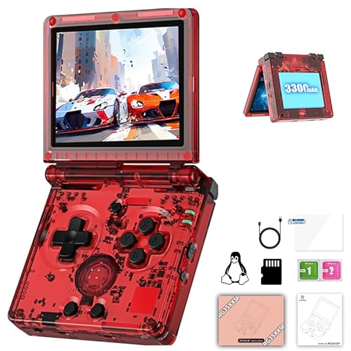 RG35XXSP Portable Flip Handheld Retro Game Console RG35XXSP with Linux System 3.5 inch IPS Screen and 64G TF Card Pre-Installed 5532 Games,Consoles Supports 5G WiFi Bluetooth Red