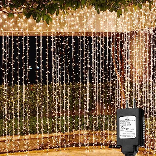 Solhice LED Curtain Lights Outdoor 20ft x10ft, 600 LED Plug in Hanging String Lights Indoor, Twinkle Light Backdrop for Outside Backyard Wedding Bedroom Decor, Warm White (Not Connectable)