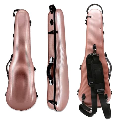 Vetimobato Hard Shell 3/4 Violin Case 4/4 Full Size Carbon Fiber Violin Box Strong Light Anti-Scratch Scratch Shaped Flight Case Travel Backpack Violin Case (Pink gold)