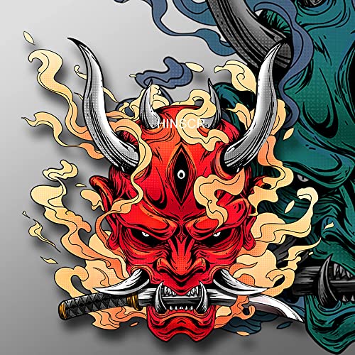 HINSCR Ghost Samurai Warrior Car Decals Vinyl Waterproof Samurai Devil Mask Sticker Skull Demon Car Laptop Wall Window Bumper Sticker (red)