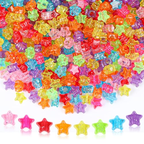 UPINS 1200pcs Star Pony Beads, Star Shape, Plastic, Bulk for Bracelets, Necklaces, DIY Projects, Jewelry Making, Decoration, Red, Orange, Yellow, Green, Blue, Purple, Pink