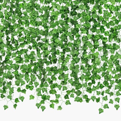 CQURE 96 Pack 672Ft Artificial Ivy Garland, Fake Vines UV Resistant Greenery Leaves Fake Plants Hanging Aesthetic Vines for Home Bedroom Party Garden Wall Room Decor