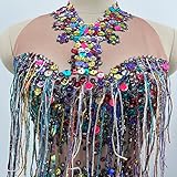 JUBAODS Sparkly Diamante Fringe Bodysuit Women Sexy Dancer Celebrate Outfit Prom Bar Birthday Nightclub Drag Queen Costume (colorful)