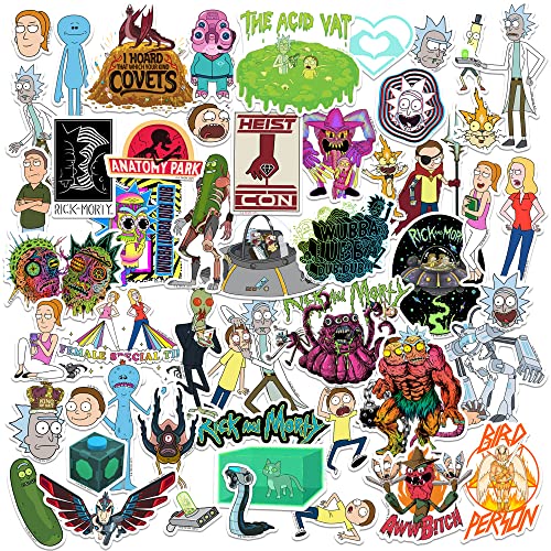 Rick and Morty Sticker Pack Die Cut Vinyl Large Deluxe Stickers Variety Pack - Laptop, Water Bottle, Scrapbooking, Tablet, Skateboard, Indoor/Outdoor - Set of 50