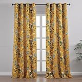 Topfinel Mustard Yellow Vintage Curtains & Drapes 84 Inches Long, Grommet Luxury Whimsical Floral Lemon Hummingbird Patterned Waverly Mid Century Colorful Blackout Drapes for Living Room Bedroom