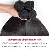 Grcabeir Straight Bundles Human Hair 100% Unprocessed Brazilian Virgin Human Hair 4 Bundles(40 40 40 40 Inch) Straight Human Hair Bundles Hair Weft for Women Natural Color