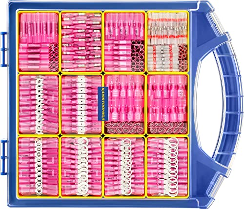 haisstronica 880PCS Red Heat Shrink Wire Connectors Kit,22-16 Gauge Ring Fork Spade Bullet Solder Butt Connectors (11Type)