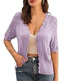 GRACE KARIN Women Dressy Cardigan Sweaters Short Sleeve Summer Boho Button Down Light Weight Knitwear M Purple