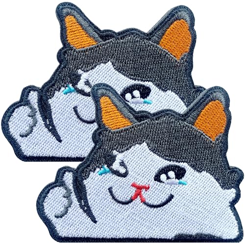 CDzyzh 2Pcs Funny Cry Cat Patches,Military Tactical Morale Embroidered Cute Patch with Hook and Loop Fastener for Cap Bag Backpack Army Vest Helmet Jacket Hat Military Uniform