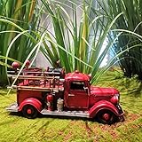 PARSAHO Collectible-Vehicles Vintage Diecast Truck Model Retro Metal Mack Fire Truck Engine Miniature Vehicles Fire Fighting Truck Decor Home Antique Truck Decor Automotive Decor