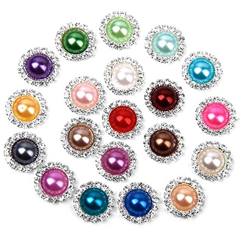 FQTANJU 20 Pieces Diameter 15mm Round Rhinestone Mixed Color Faux Pearl Glue On Flat Back