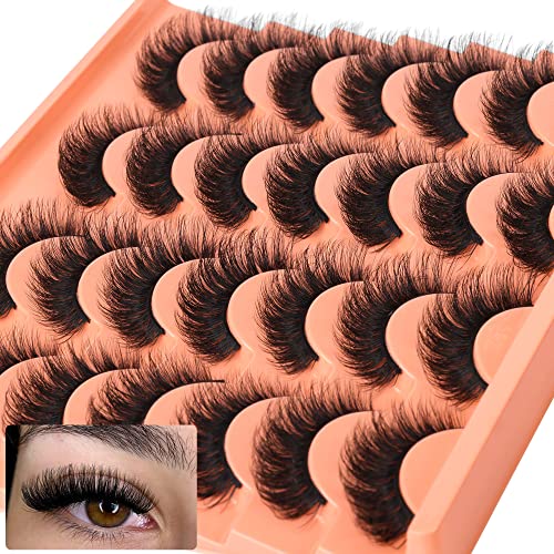 Short Lashes Natural Look False Eyelashes Thick Fluffy Faux Mink Lashes Pack Wispy Strip Fake Eyelashes Cat Eye Lashes that Look Like Extensions 14 Pairs Black