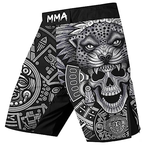 365CUSGIFTS - Men's Aztec Skull Warrior Shorts Print 3D Never Fade Compression Shorts, All in Motion Shorts, BJJ Shorts (S)