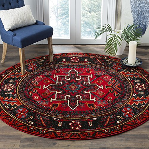 SAFAVIEH Vintage Hamadan Collection Area Rug - 5'3" Round, Red & Multi, Oriental Traditional Persian Design, Non-Shedding & Easy Care, Ideal for High Traffic Areas in Living Room, Bedroom (VTH211A)