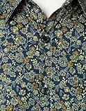 JOGAL Mens 70s Floral Dress Shirt Long Sleeve Printed Casual Button Down Shirts X-Large Navy Yellow