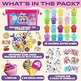 Jumbo Butter Slime Kit for Girls Ages 8-10-49 pcs w/Organizer Box Filled w/Slime Charms, Fruit- Ice Cream-Cup Cake & More- Birthday Gift for Boys Girls- Fidget Toys-Easter Basket Stuffers