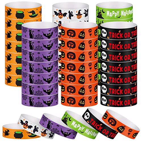 600 Counts Paper Wristbands Halloween Wrist Bands Ghost Spider Hand Bands for Events Bulk Party Armbands Multicolor Pack Adhesive Bracelets Identification Wristband for Halloween Party(Pumpkin Style)