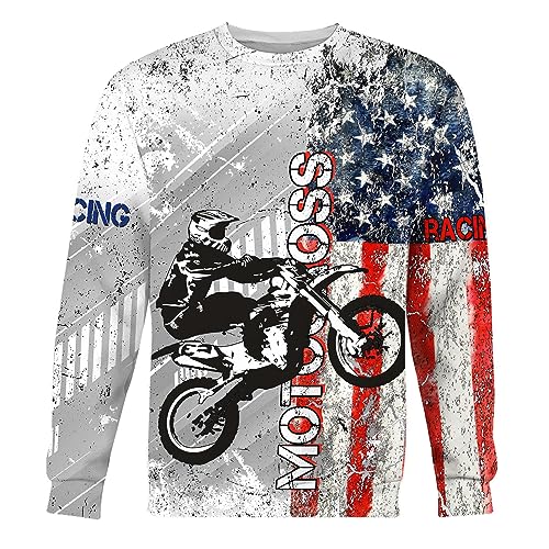 Suseaz Personalized Motocross Jersey Shirts for Men, Motorcycle Racing Bike 3D Tshirt Sweatshirt American Flag Dirtbike Shirt (M1)