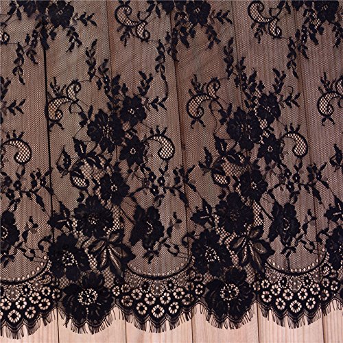 3 Yards French Eyelash Lace Fabric Floral Embroidered Lace Fabric for Clothes Wedding Dress Sewing Home Decor (59" W x 3 Yards, Black)