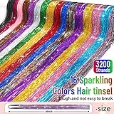 Hair Tinsel Kit (48 Inch, 16 Colors, 3200 Strands), Glitter Sparkling Tinsel Hair Extensions with Tools, Heat Resistant Fairy Hair Tinsel Kit for Women Girls Cosplay Party Festival Hair Accessories