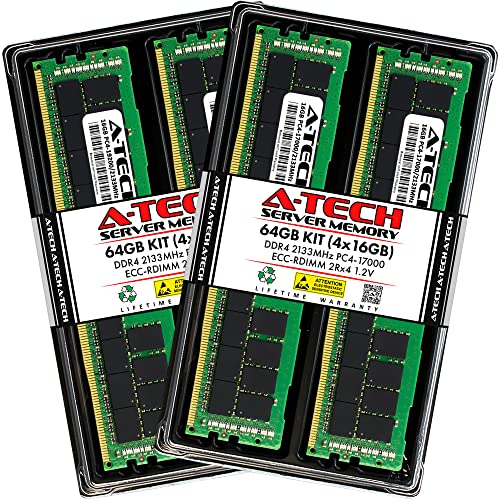 A-Tech 64GB Kit (4x16GB) DDR4 2133MHz PC4-17000 ECC RDIMM 2Rx4 Dual Rank 1.2V ECC Registered DIMM 288-Pin Server & Workstation RAM Memory Upgrade Modules (A-Tech Enterprise Series)