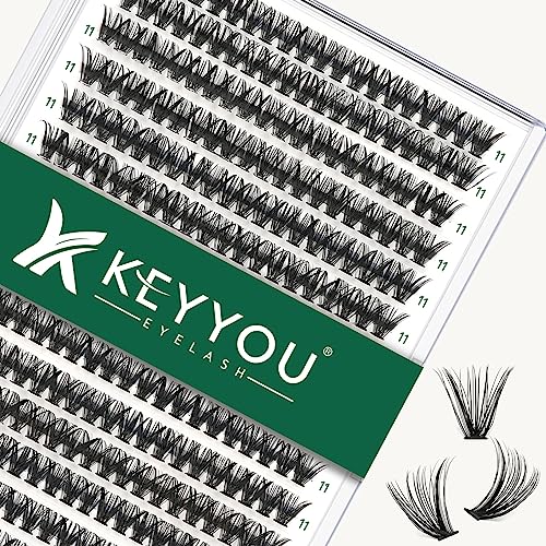 Lash Clusters 300pcs Individual Lashes 40D 0.07C Curl 11mm DIY Eyelash Extension KEYYOU Large Tray Volume Soft&Natural Cluster Lashes(40D-0.07C,11）